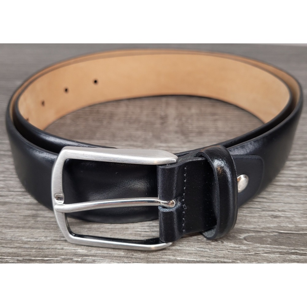Suitsupply Black Leather Belt Made in Italy Sz. 85 EU/34 US/34 UK Silver Buckle